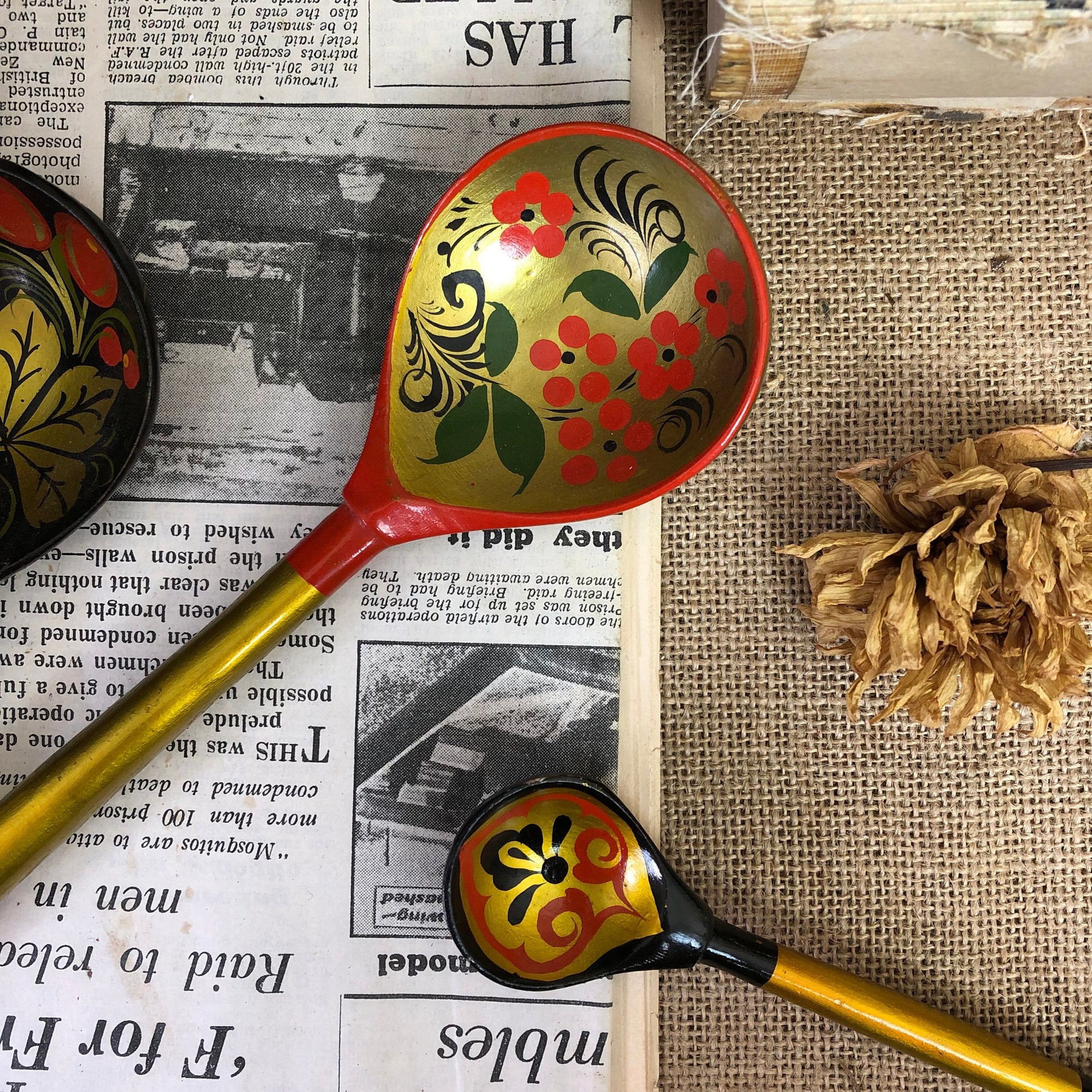 Set of Four Painted Russian Khokhloma Spoons Folk Art* - The Blind Mole