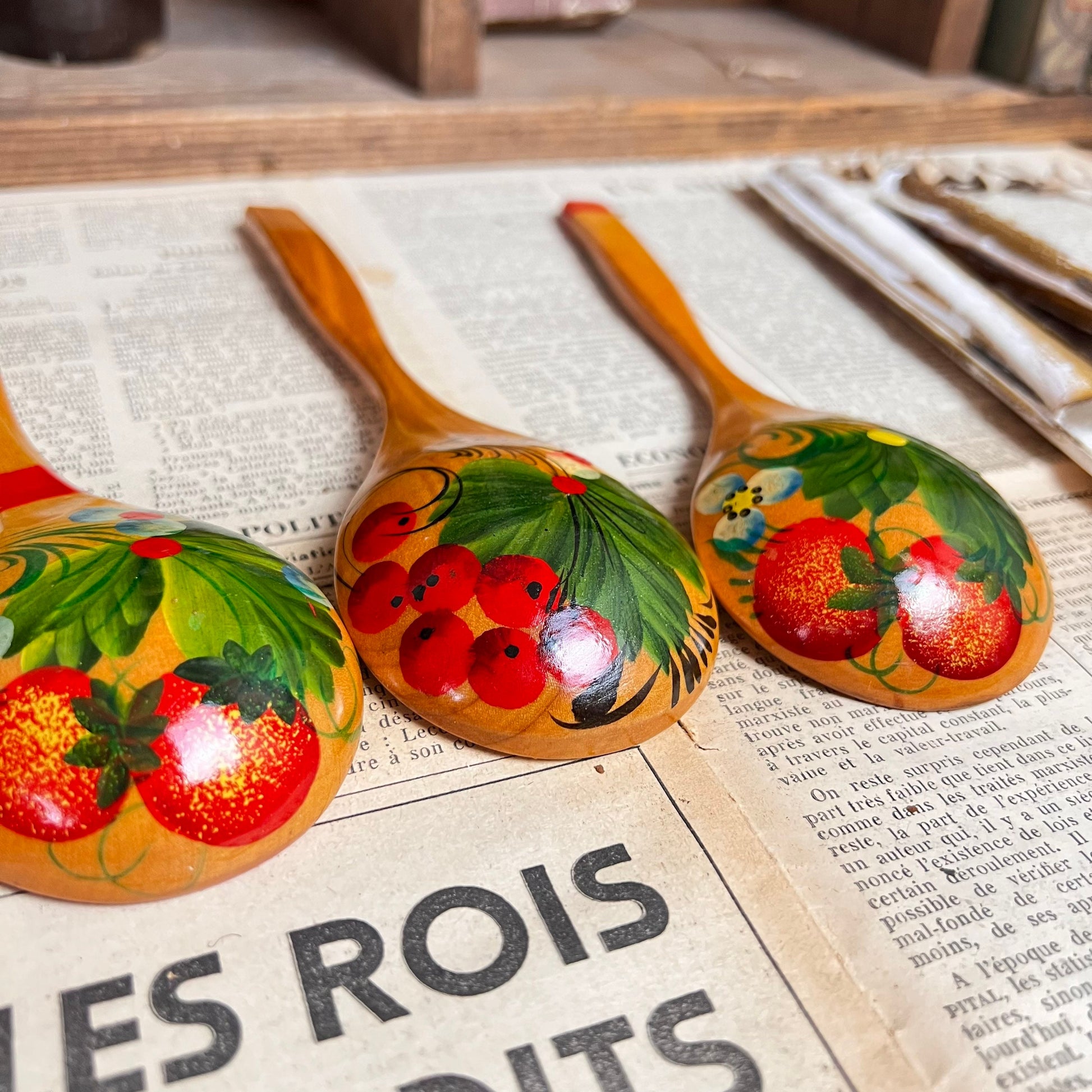 Set of Three Painted Russian Khokhloma Spoons Folk Art* - The Blind Mole