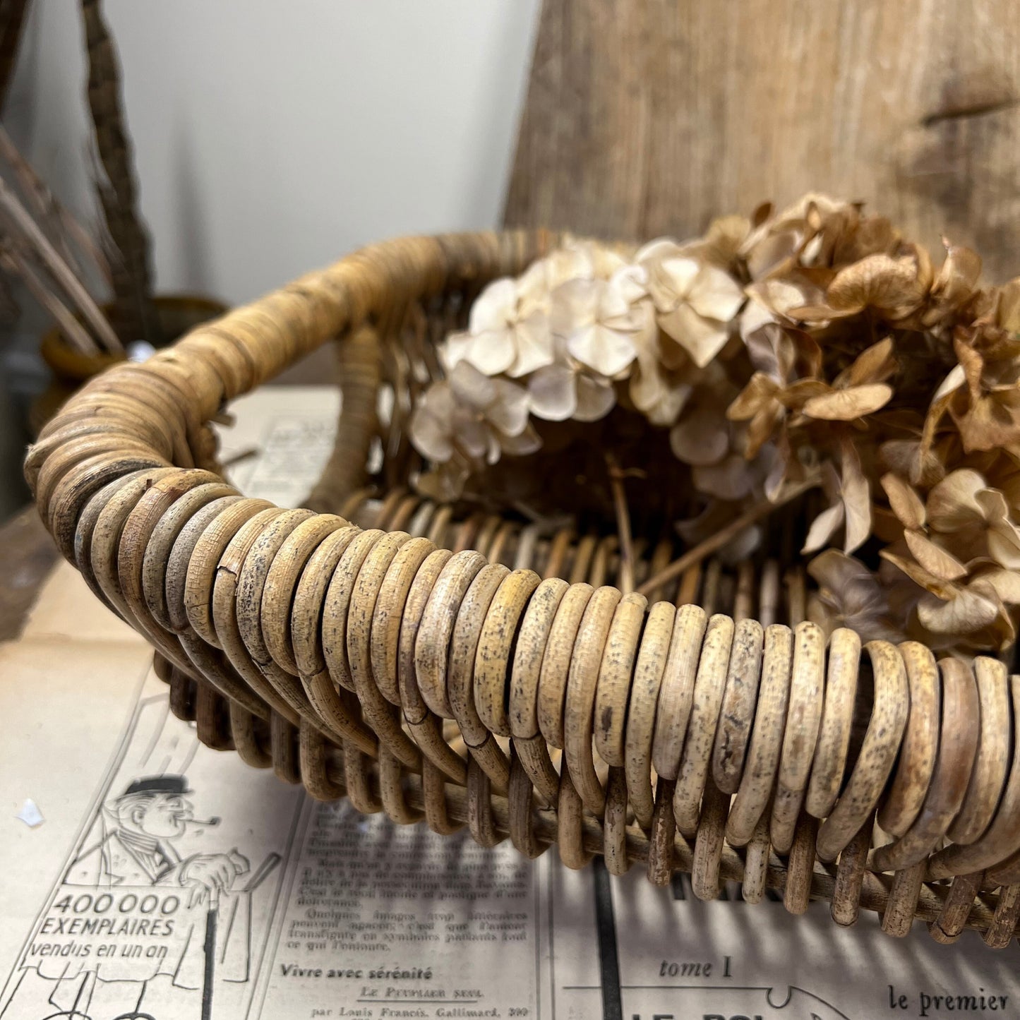 Vintage Wicker Woven Shallow Basket