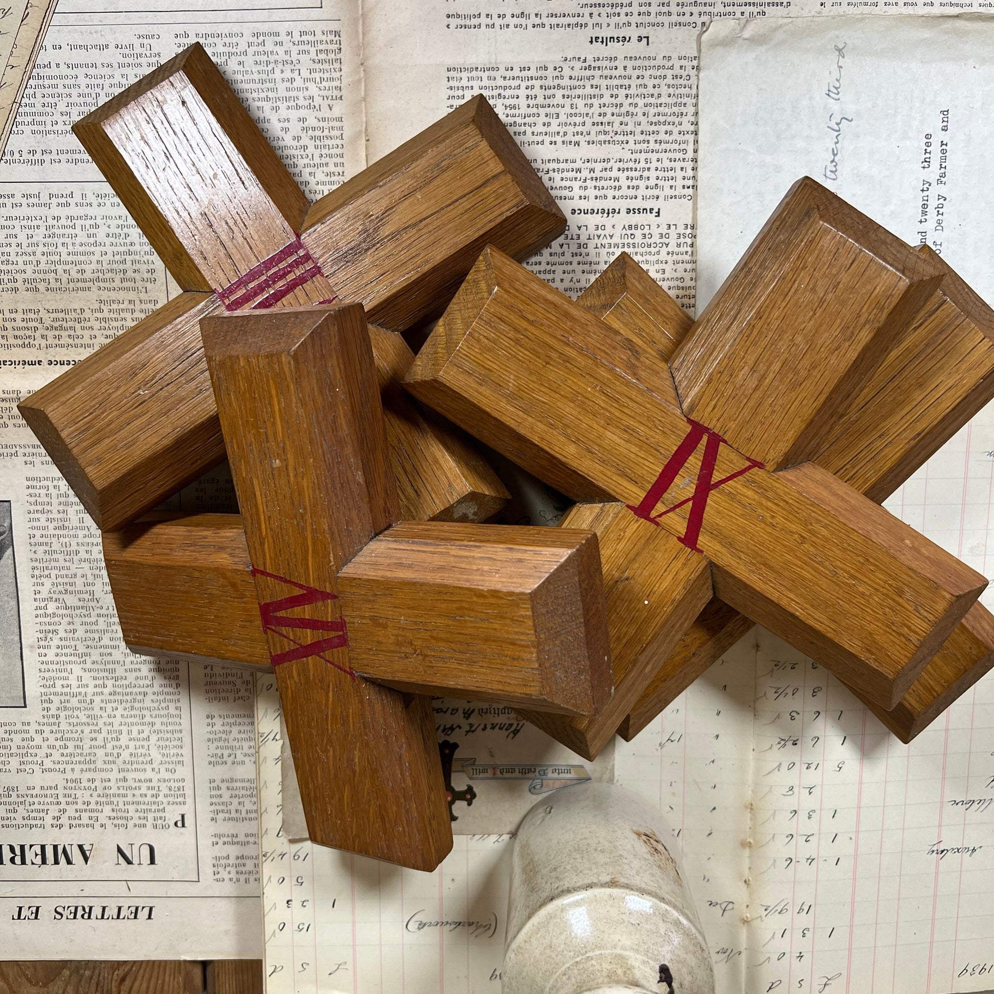 Vintage Wooden Cross with Red Roman Numerals - Stations of the Cross