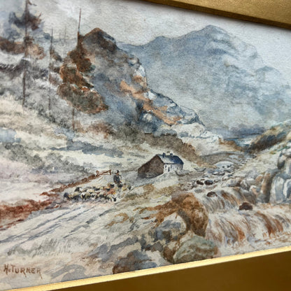 Victorian Original Watercolour Mountainous Landscape by H Turner