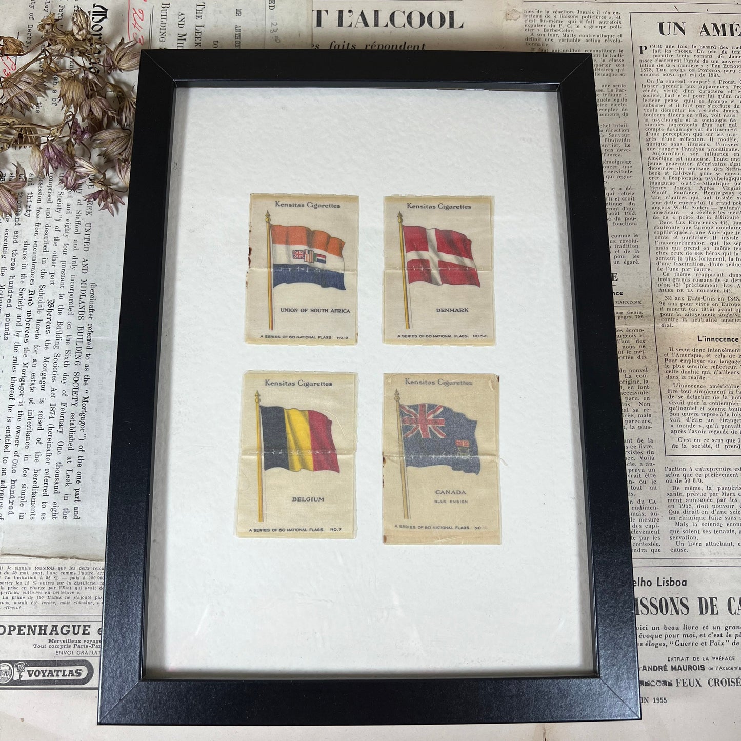 Framed Set of Four Kensitas Cigarettes Silks National Flags