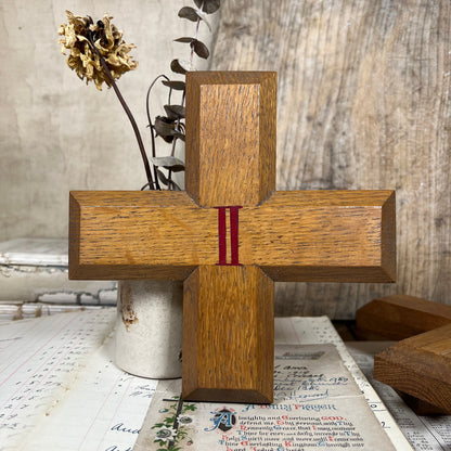 Vintage Wooden Cross with Red Roman Numerals - Stations of the Cross