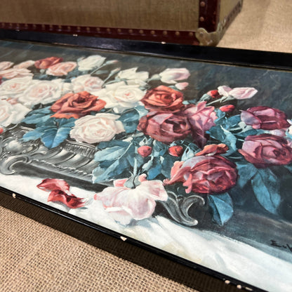 Large Vintage Still Life Art Print Roses in Black Frame Euknrger - The Blind Mole