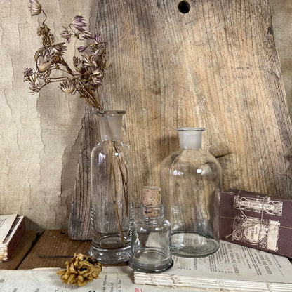 Trio of Vintage Glass Apothecary Chemist Laboratory Bottle - Propagating Bottle, Vase