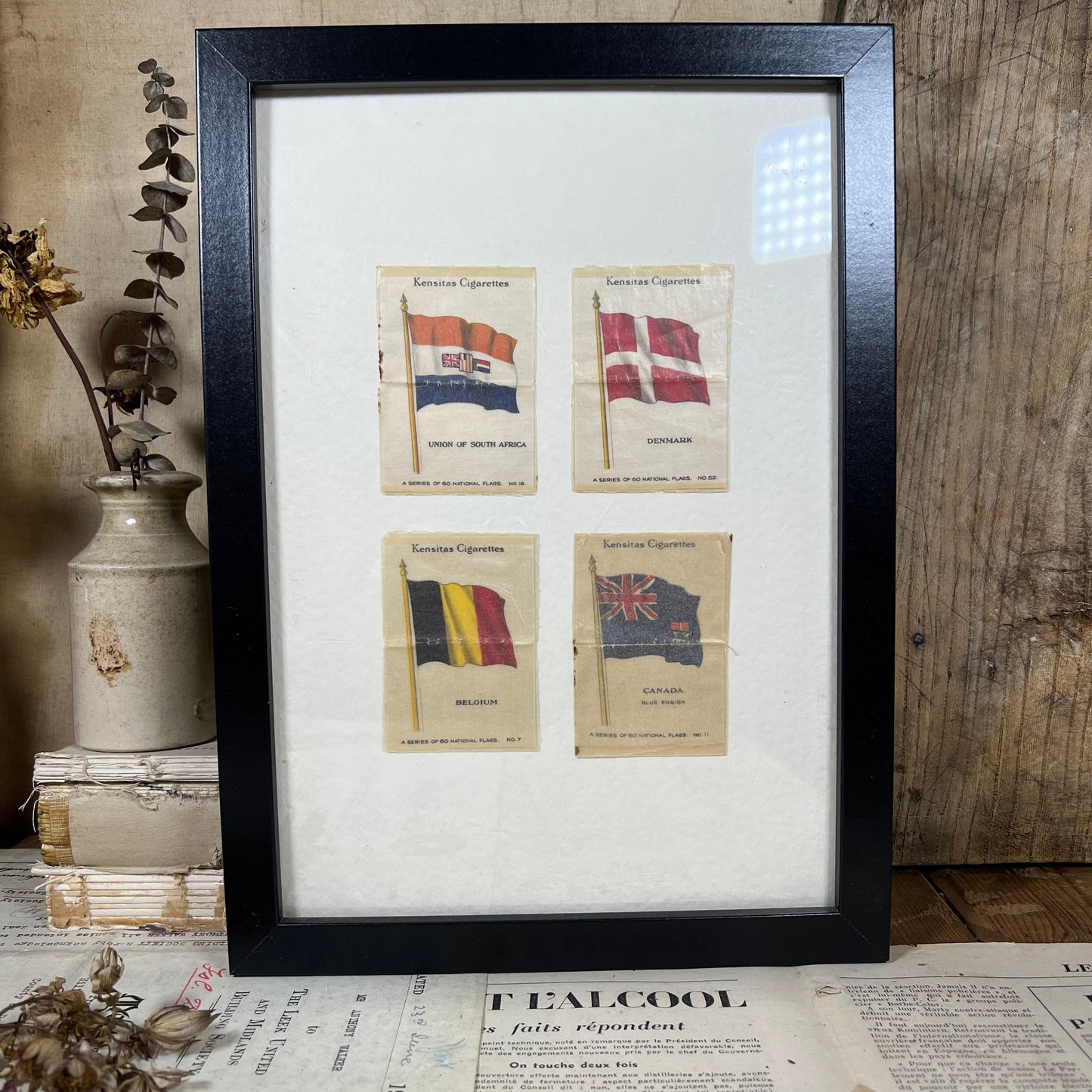 Framed Set of Four Kensitas Cigarettes Silks National Flags