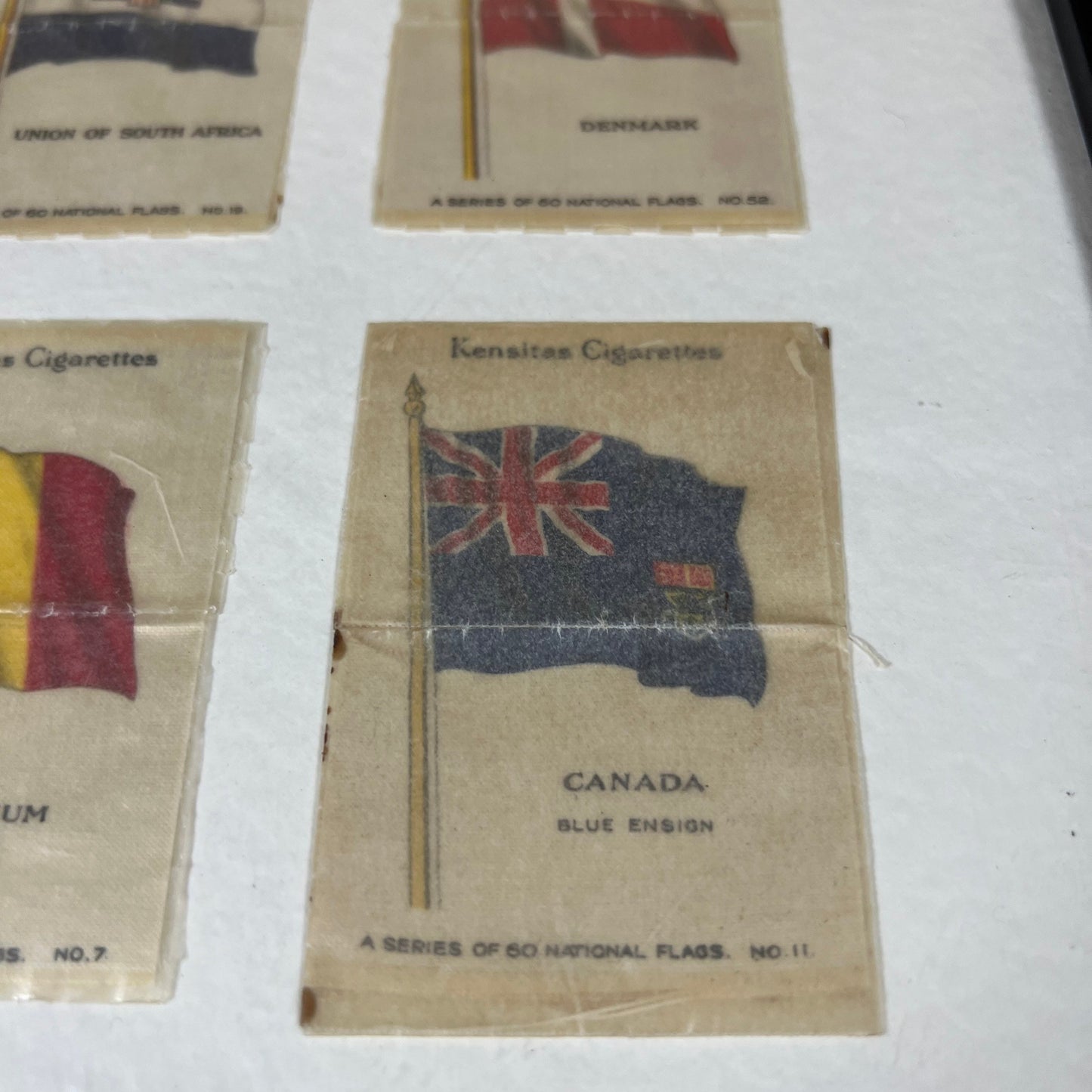 Framed Set of Four Kensitas Cigarettes Silks National Flags