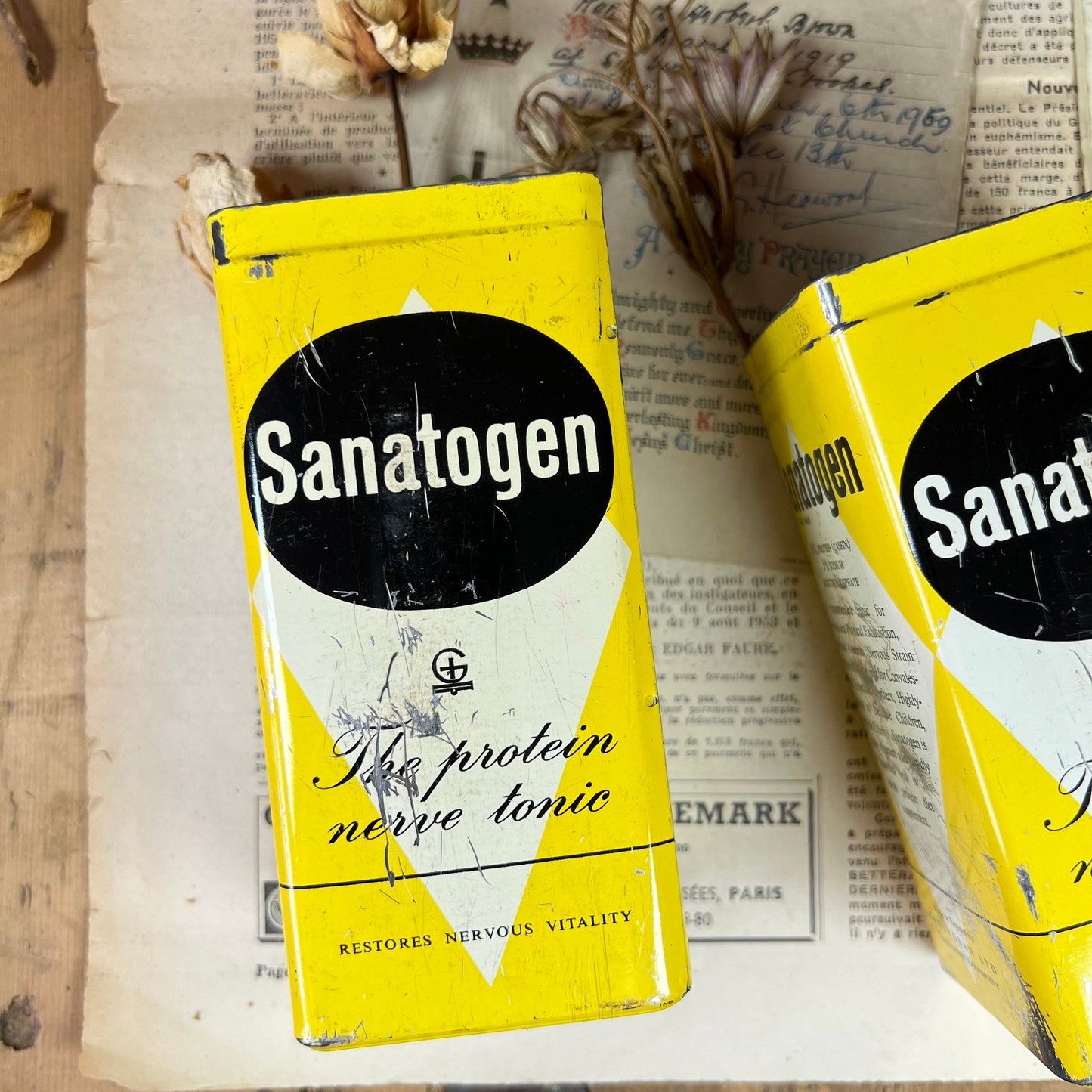 Vintage Sanatogen Tin, Planter Storage Pot