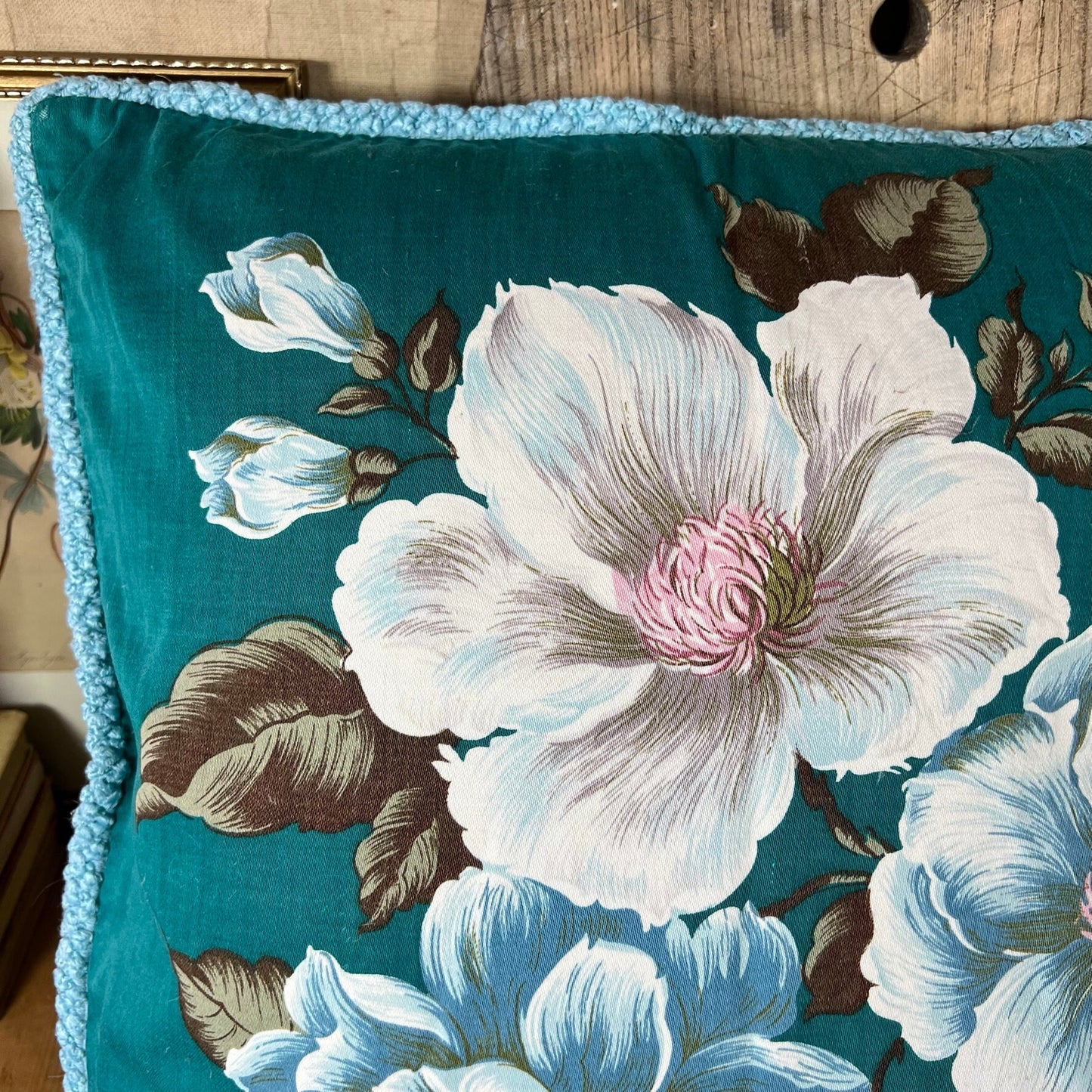 Four Stunning Mid Century Floral Scatter Cushions - Electric Blue/Teal