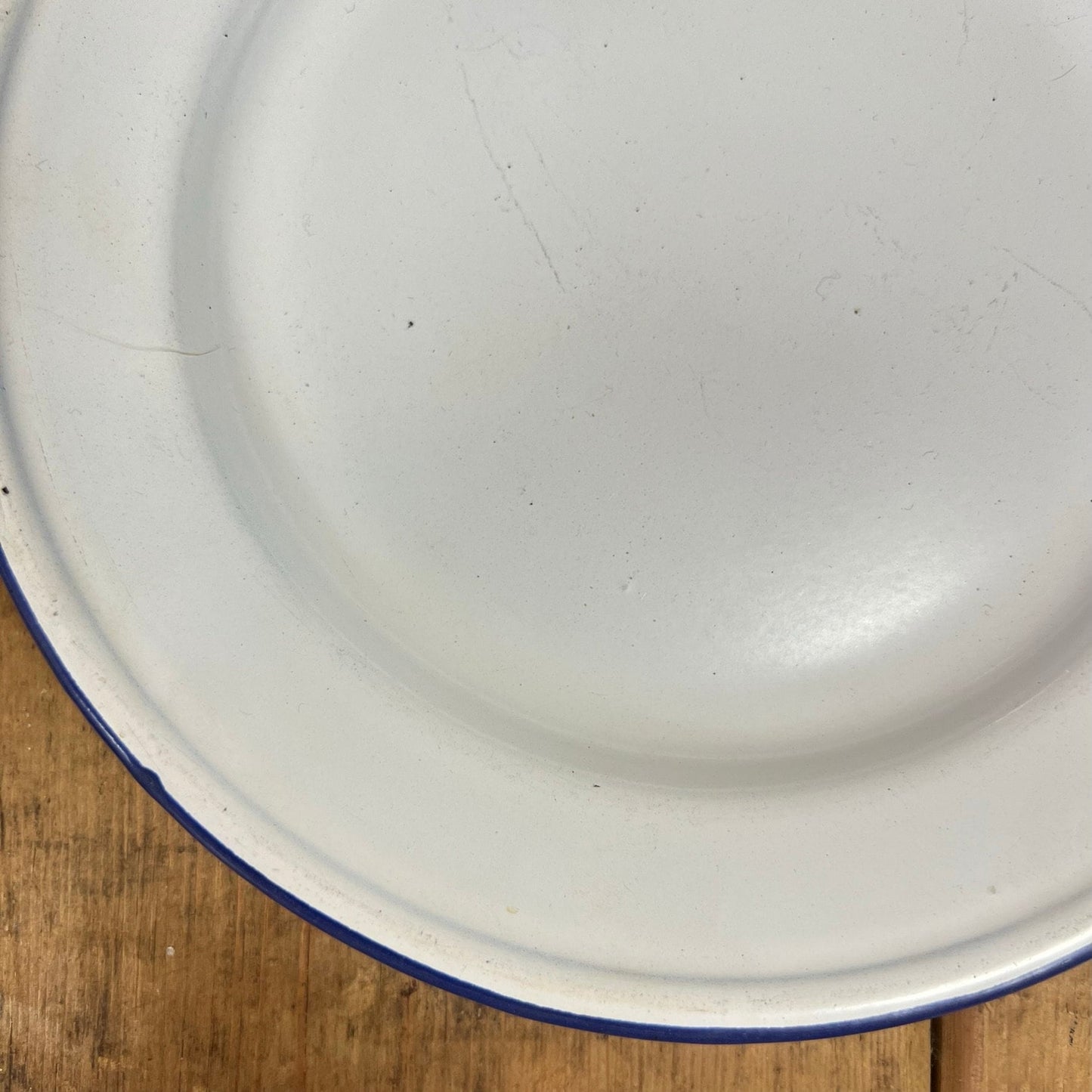 Vintage Enamel White & Blue Plate with wide rim 20cm