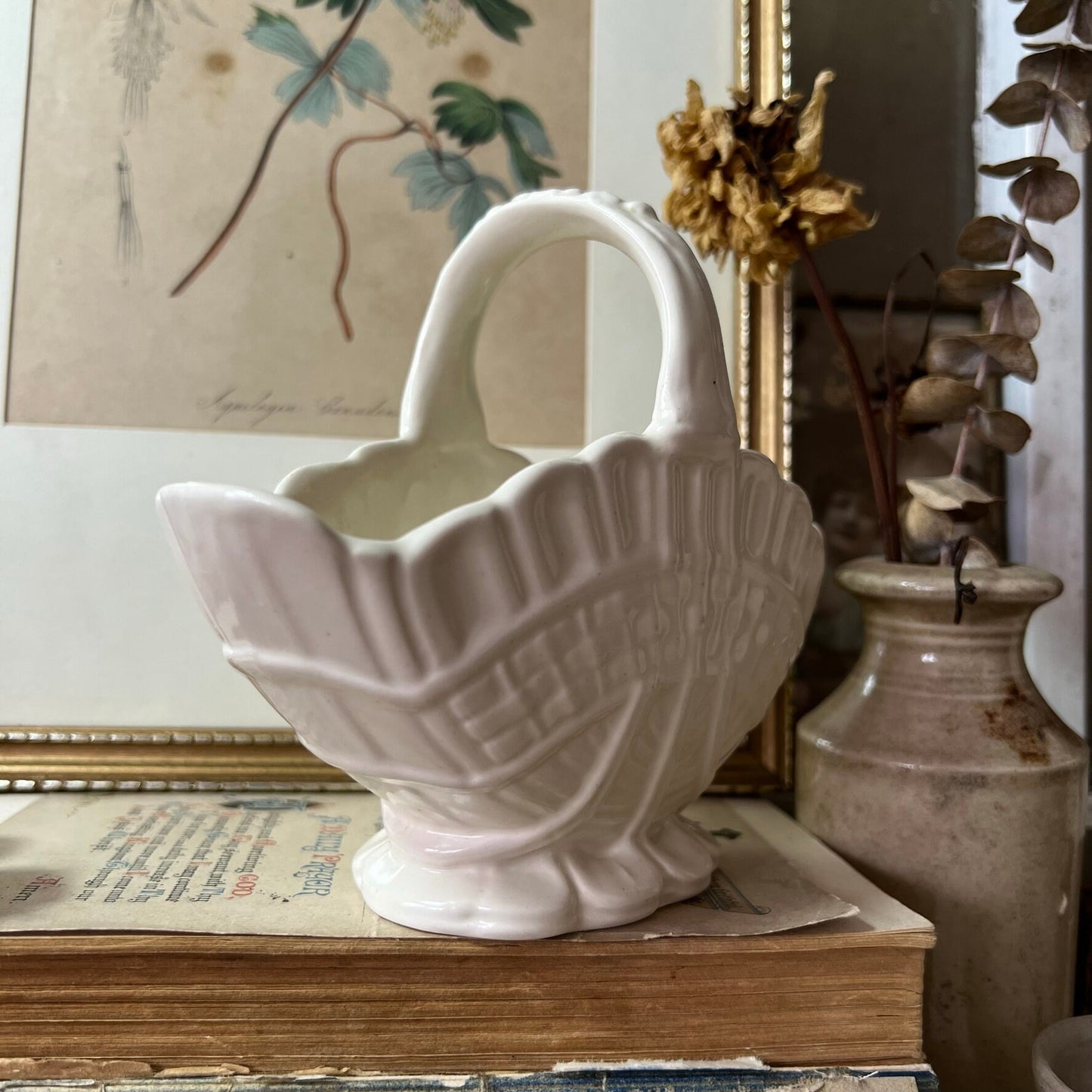 Small White Fluted Mantle Vase Basket