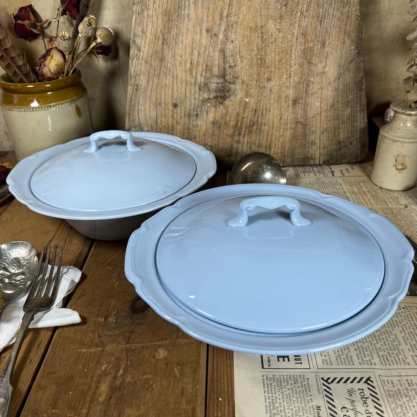 Pair of Johnson Bros Grey Dawn Tureens Light Blue