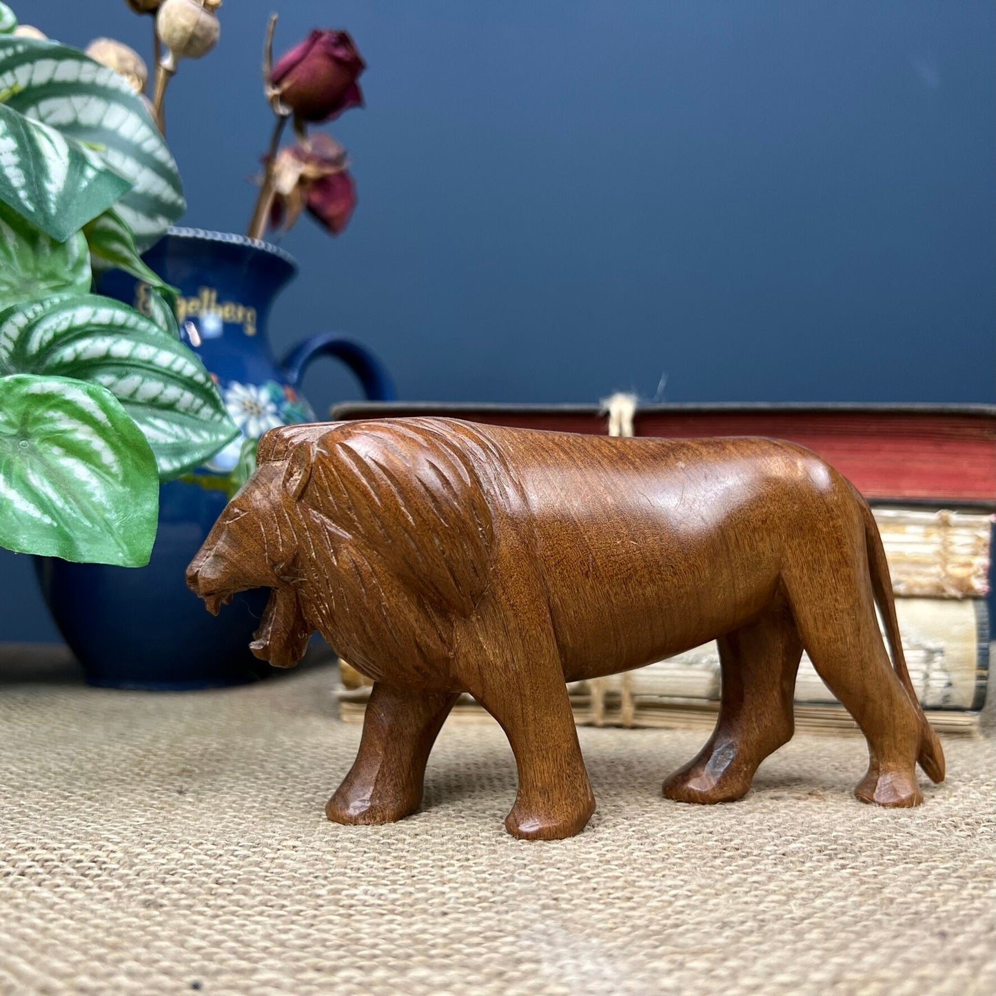 Mid Century Carved Teak Lion Figure