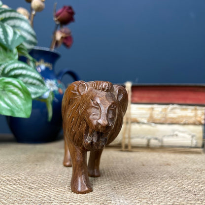 Mid Century Carved Teak Lion Figure