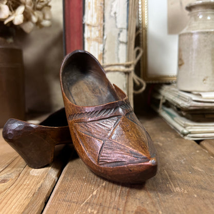 Antique Folk Art Carved Wooden Shoes Clogs 