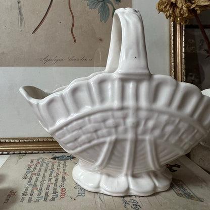 Small White Fluted Mantle Vase Basket