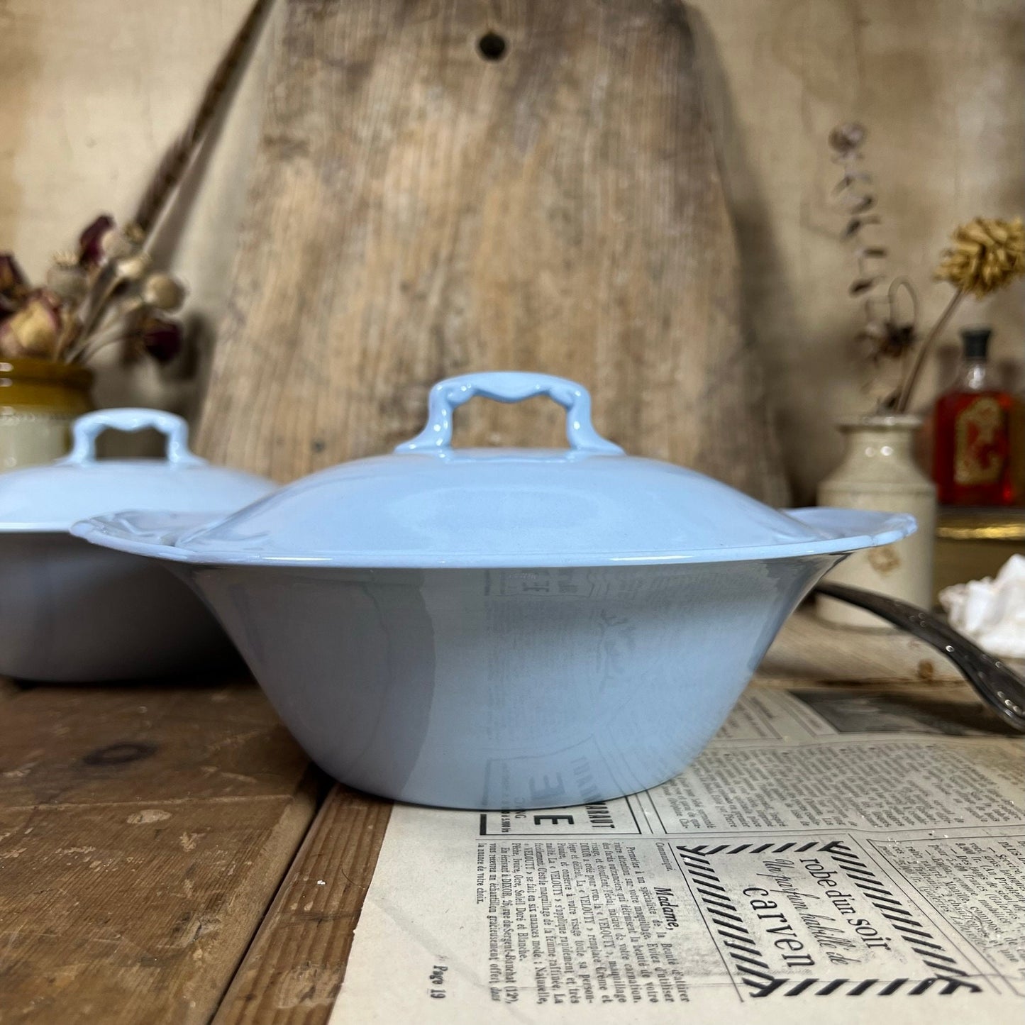 Pair of Johnson Bros Grey Dawn Tureens Light Blue