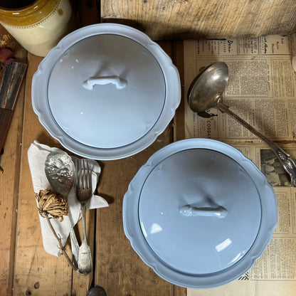 Pair of Johnson Bros Grey Dawn Tureens Light Blue