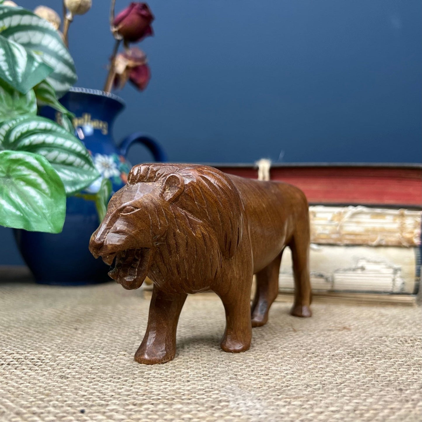 Mid Century Carved Teak Lion Figure