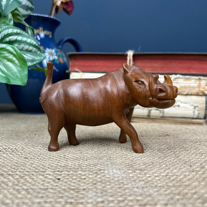 Mid Century Carved Teak Wild Boar Warthog Figure