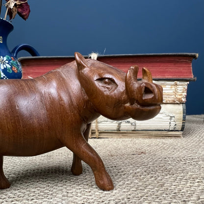 Mid Century Carved Teak Wild Boar Warthog Figure