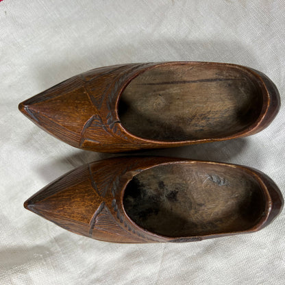 Antique Folk Art Carved Wooden Shoes Clogs
