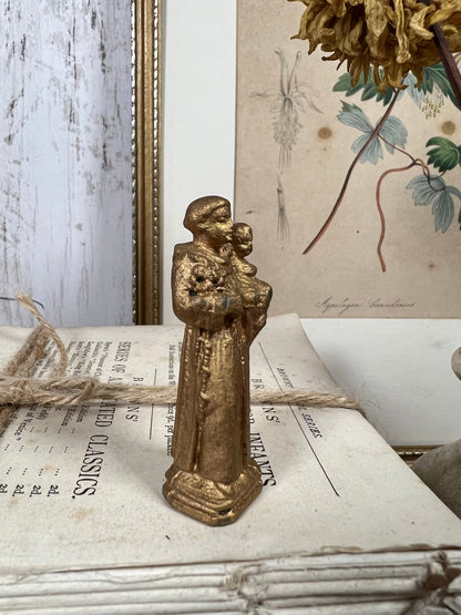 Golden Lead Bishop & Baby Standing Vintage Figure