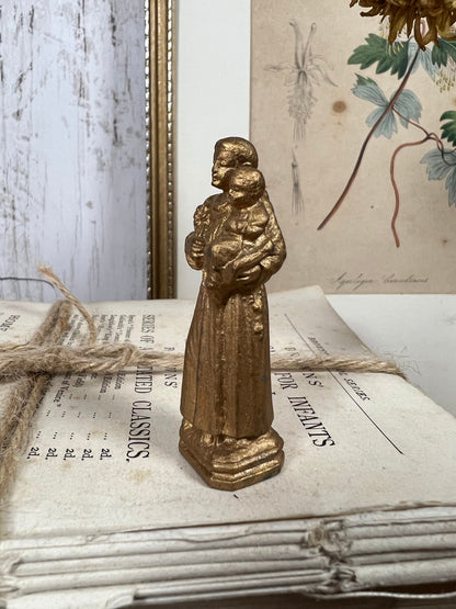 Golden Lead Bishop & Baby Standing Vintage Figure