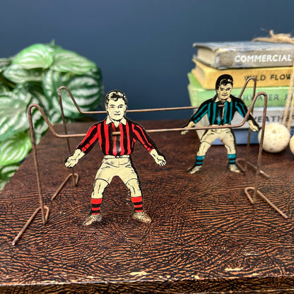 Pair of Vintage Tinplate Footballers Figures Blue & Red