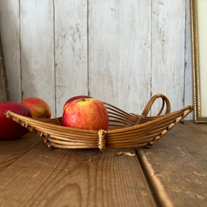 Vintage Wicker Hand Woven Leaf Shaped Table Basket Dish