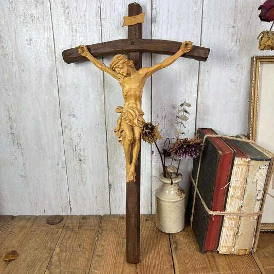 Large Vintage Wooden Cross Wall Hanging Crucifix