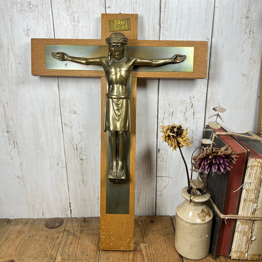 Large Vintage Wooden Wall Hanging Crucifix