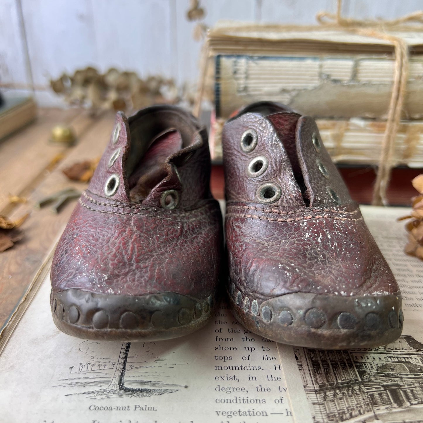 Beautiful Antique Leather Child's Burgundy Shoes / Clogs