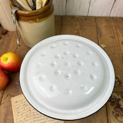 Vintage White Round Roasting Dish with Lid & Blue Trim