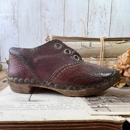 Beautiful Antique Leather Child's Burgundy Shoes / Clogs