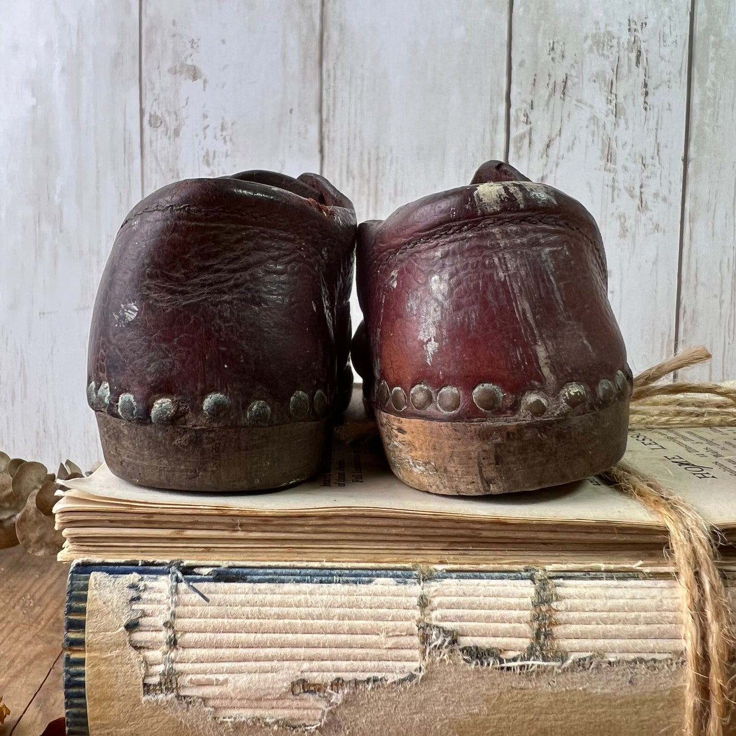 Beautiful Antique Leather Child's Burgundy Shoes / Clogs