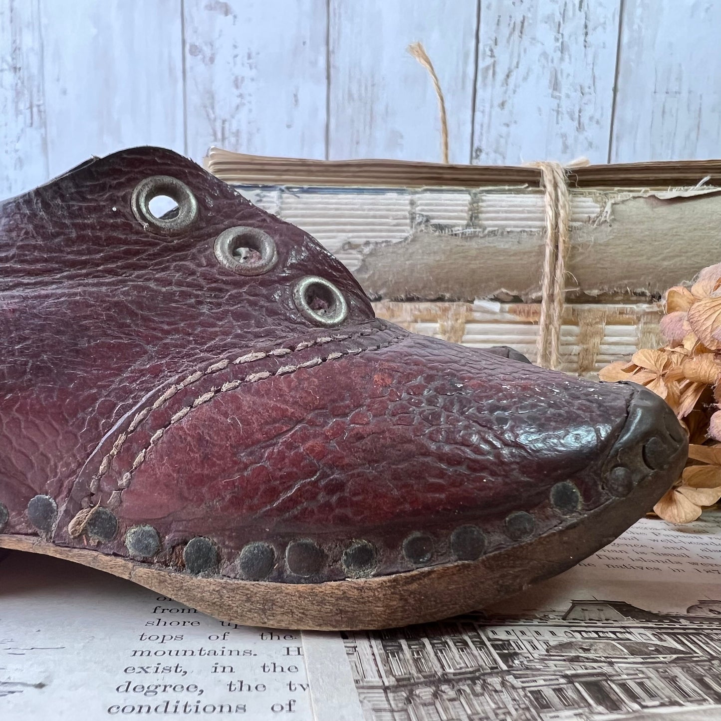 Beautiful Antique Leather Child's Burgundy Shoes / Clogs