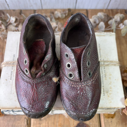 Beautiful Antique Leather Child's Burgundy Shoes / Clogs