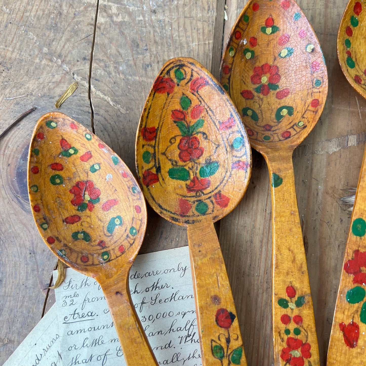 Four Painted Russian Folk Art Khokhloma Spoons