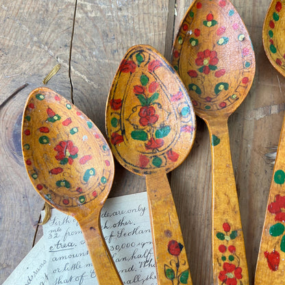 Four Painted Russian Folk Art Khokhloma Spoons