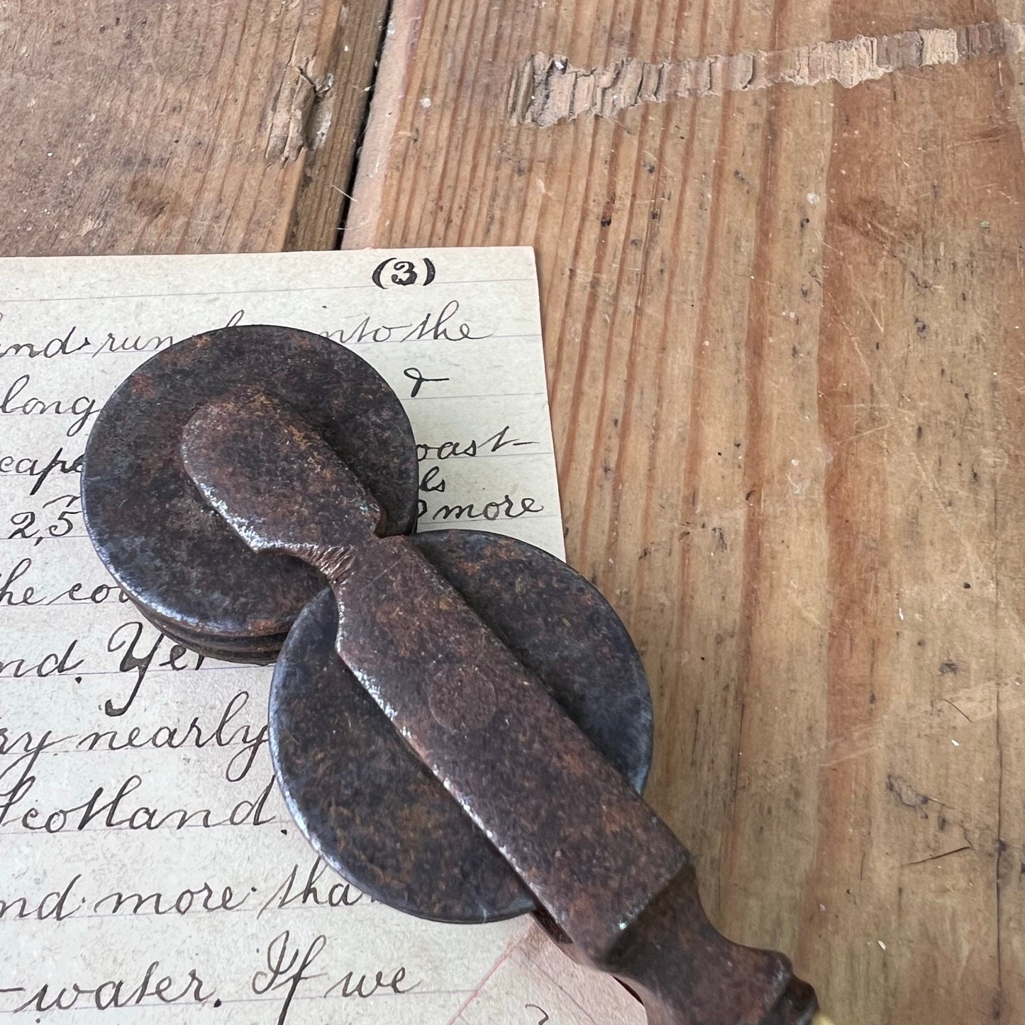 Antique Wheeled Knife Sharpener with Bone Handle