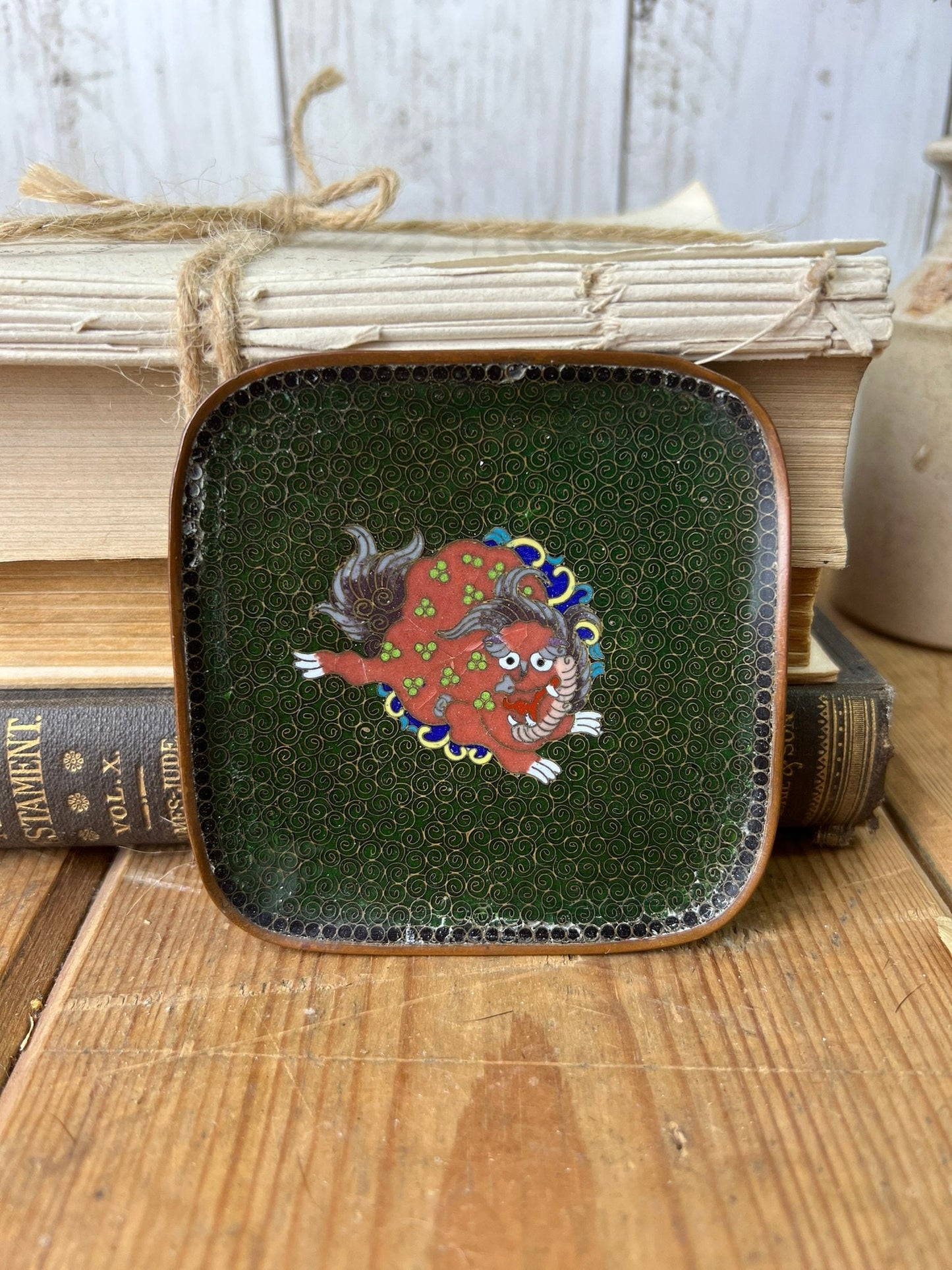 Vintage Oriental Chinese Copper Enamelled Pin Dish