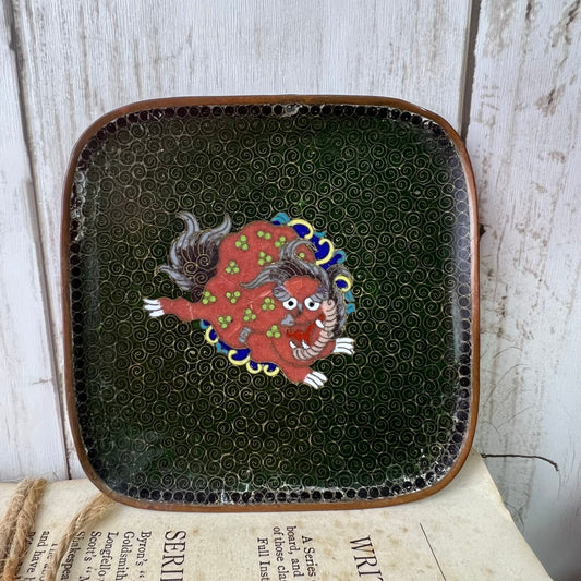 Vintage Oriental Chinese Copper Enamelled Pin Dish