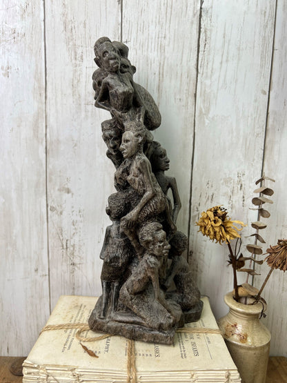 Vintage Wooden Hand Carved African Folk Art Makonde Tree of life Family Statue* - The Blind Mole