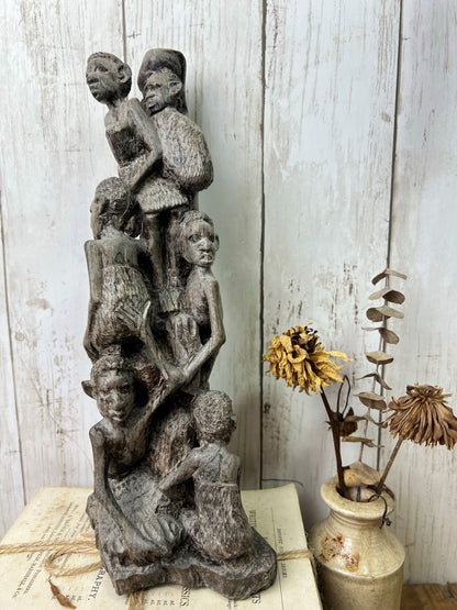 Vintage Wooden Hand Carved African Folk Art Makonde Tree of life Family Statue* - The Blind Mole