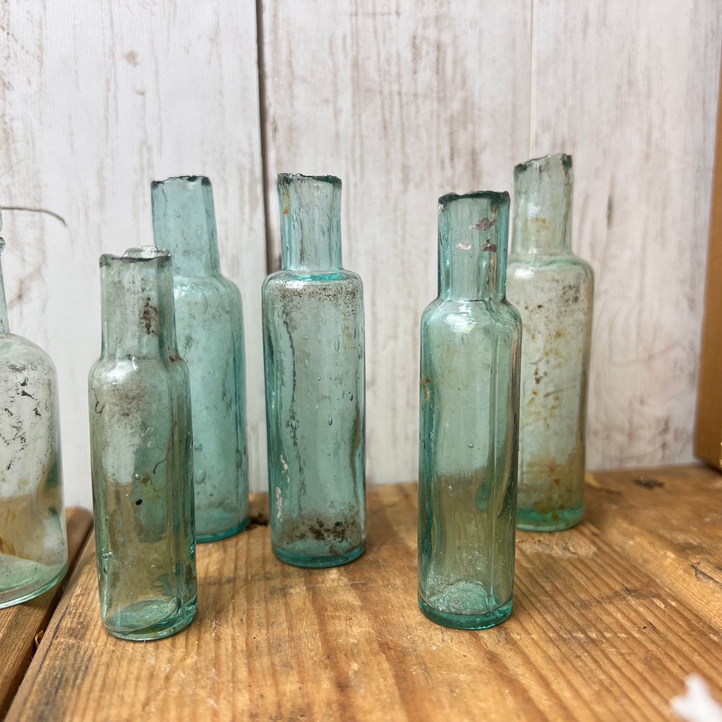 Eleven Antique Glass Poison Apothecary Chemist Bottles Vases