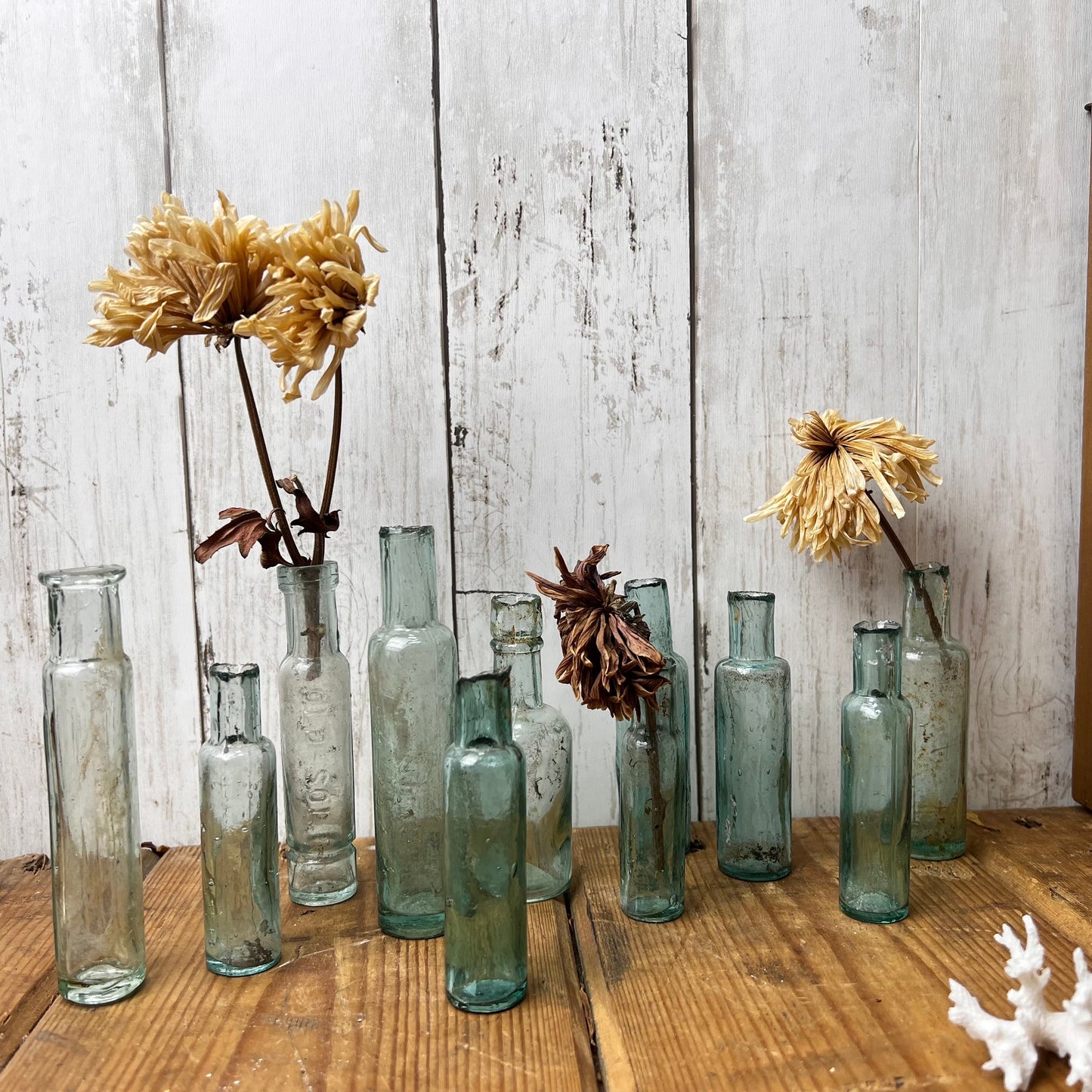 Eleven Antique Glass Poison Apothecary Chemist Bottles Vases