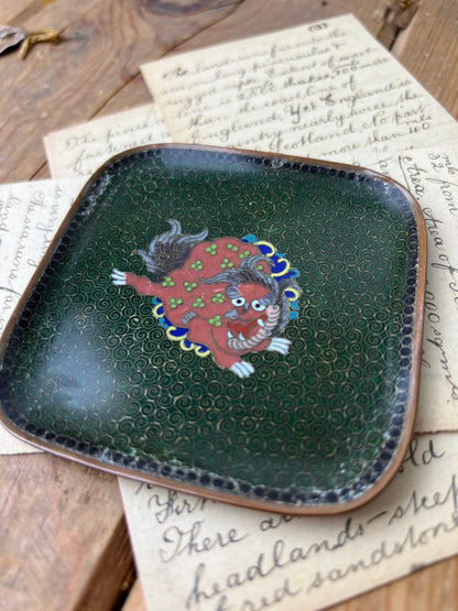 Vintage Oriental Chinese Copper Enamelled Pin Dish