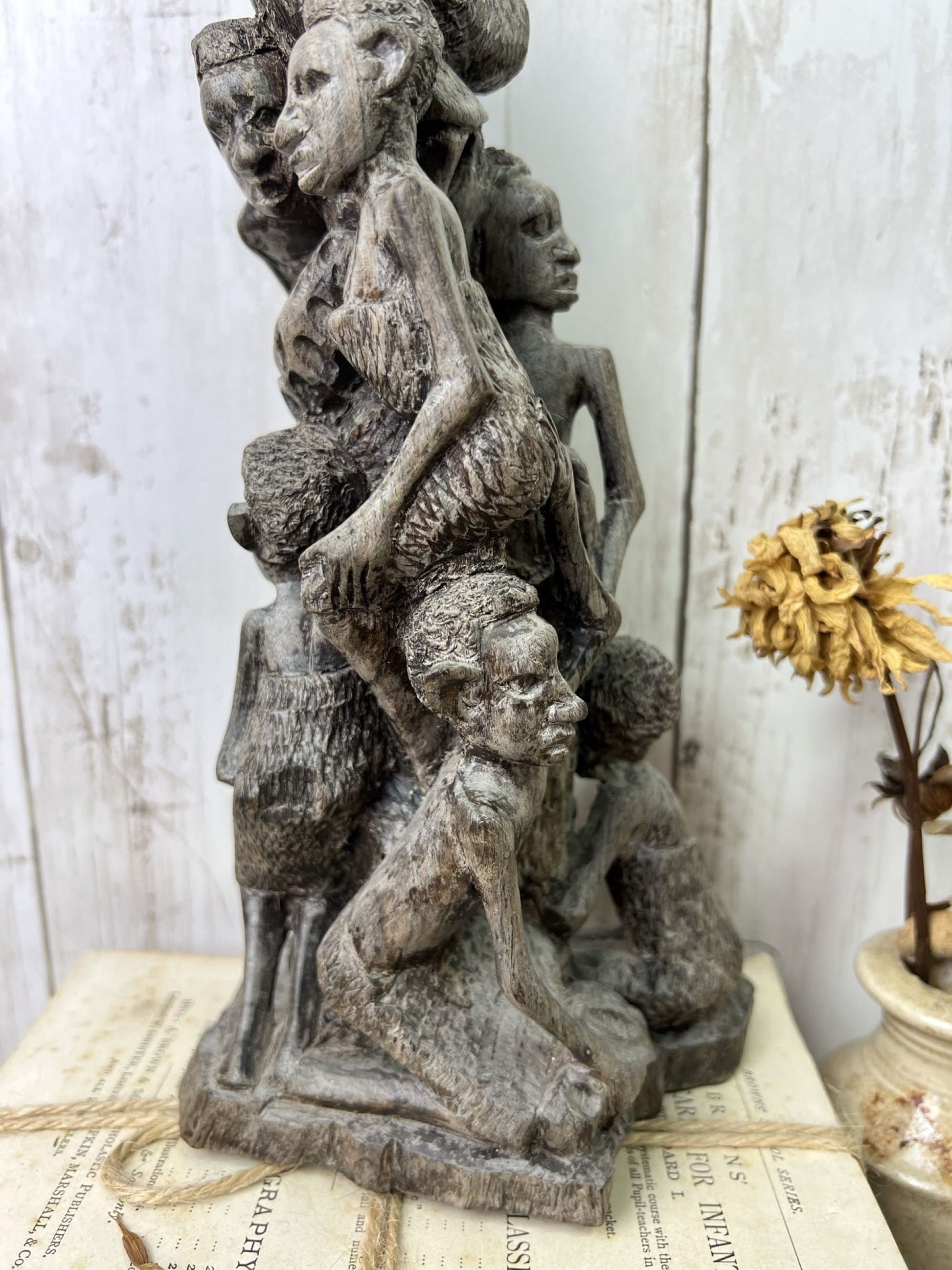 Vintage Wooden Hand Carved African Folk Art Makonde Tree of life Family Statue* - The Blind Mole