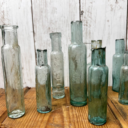 Eleven Antique Glass Poison Apothecary Chemist Bottles Vases